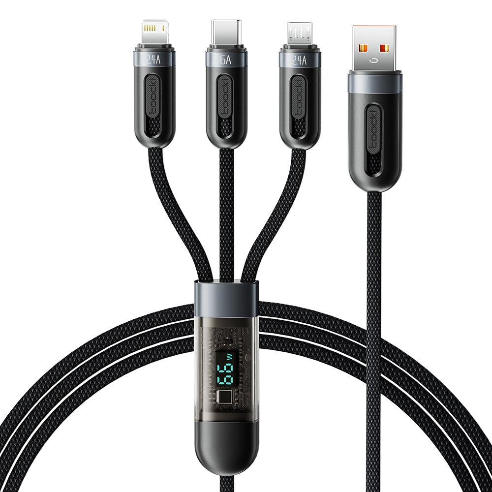 Toocki 1.2M 6A Multi 3 - in - 1 USB Fast Charging Cable - ReDial Toocki 1.2M 6A Multi 3 - in - 1 USB Fast Charging Cable - ReDial